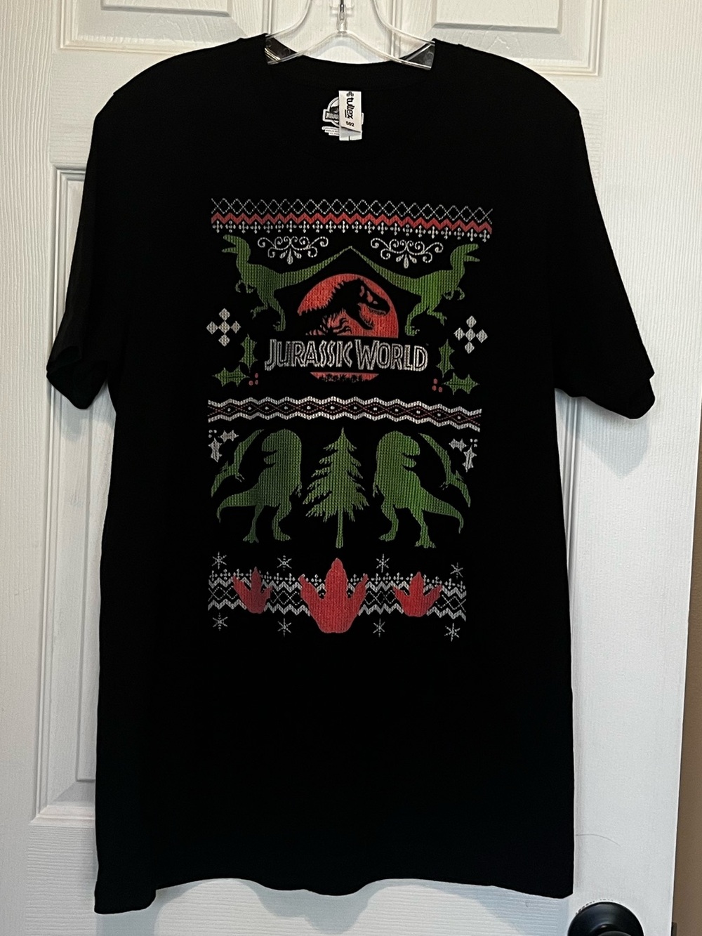 Jurassic World Black Holiday Ugly Sweater Graphic T-Shirt - Women's L